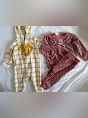 Baby girl 6-9m bundle with hooded onesie and velour outfit set